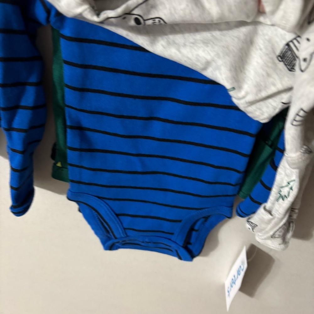 NWT Carter's Newborn 4 Piece Gray/Blue/Green Animal/Stripe Print Bodysuits - Picture 3 of 8